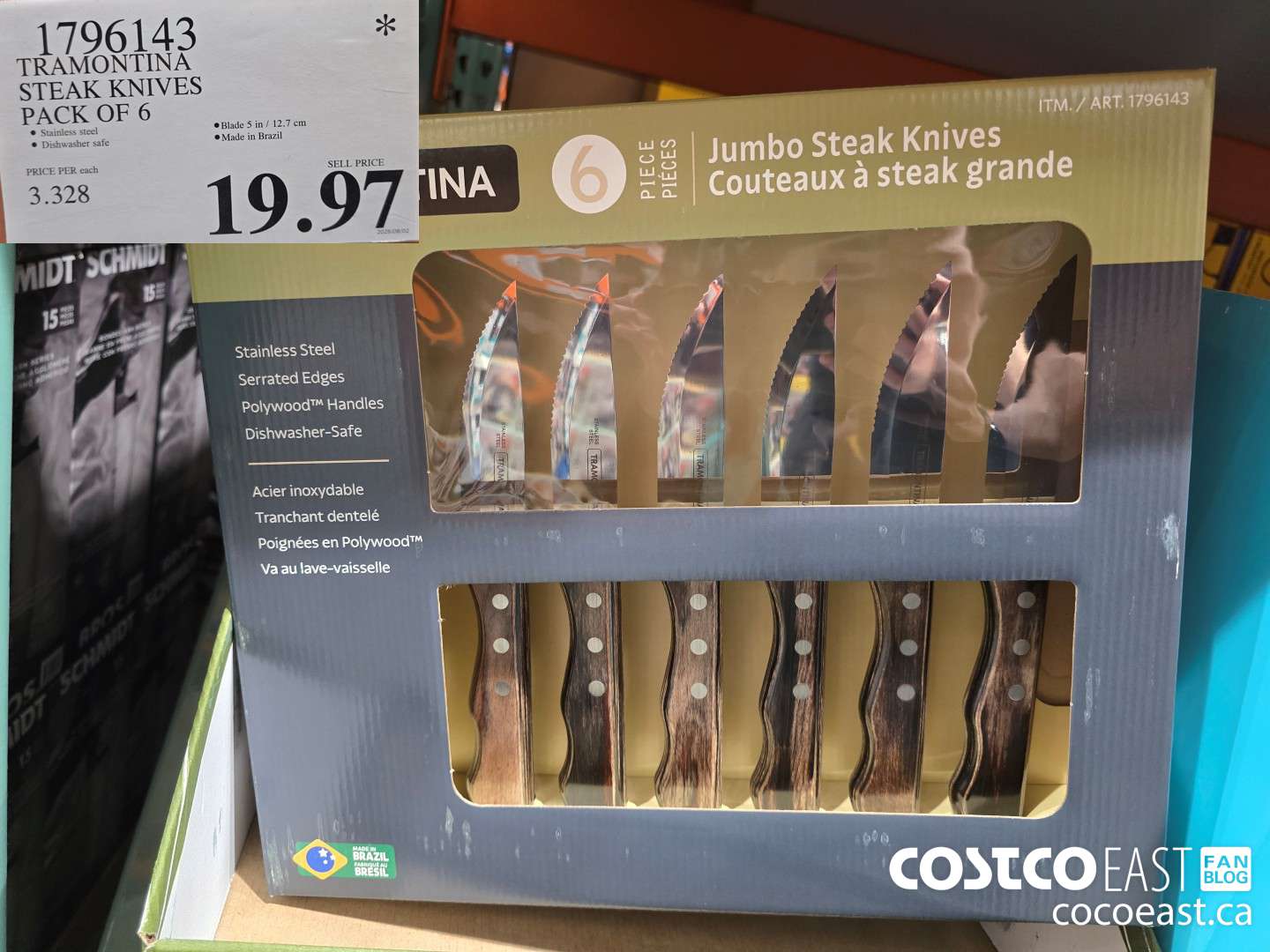 1796143 TRAMONTINA STEAK KNIVES PACK OF 6 $19.97