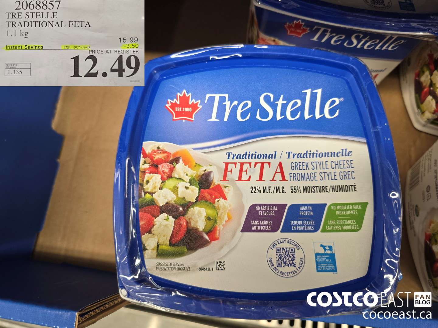 2068857 TRE STELLE TRADITIONAL FETA 1.1 KG ($3.50 INSTANT SAVINGS EXPIRES ON 2025-08-03) $12.49