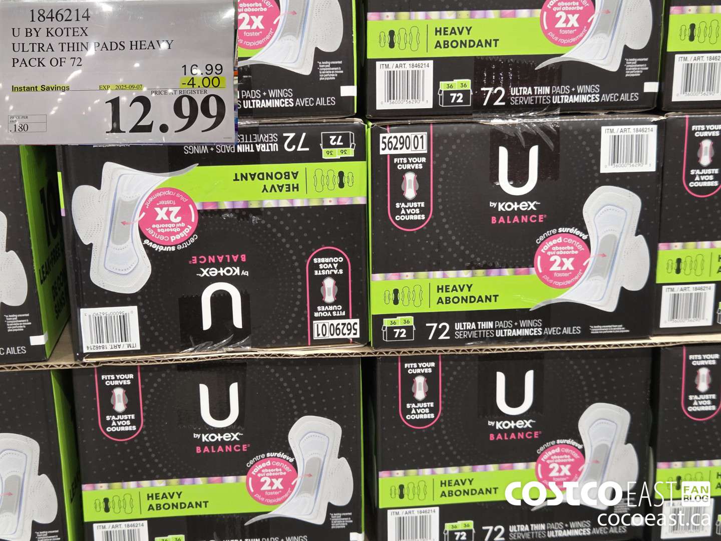 1846214 U BY KOTEX ULTRA THIN PADS HEAVY PACK OF 72 ($4.00 INSTANT SAVINGS EXPIRES ON 2025-08-31) $12.99