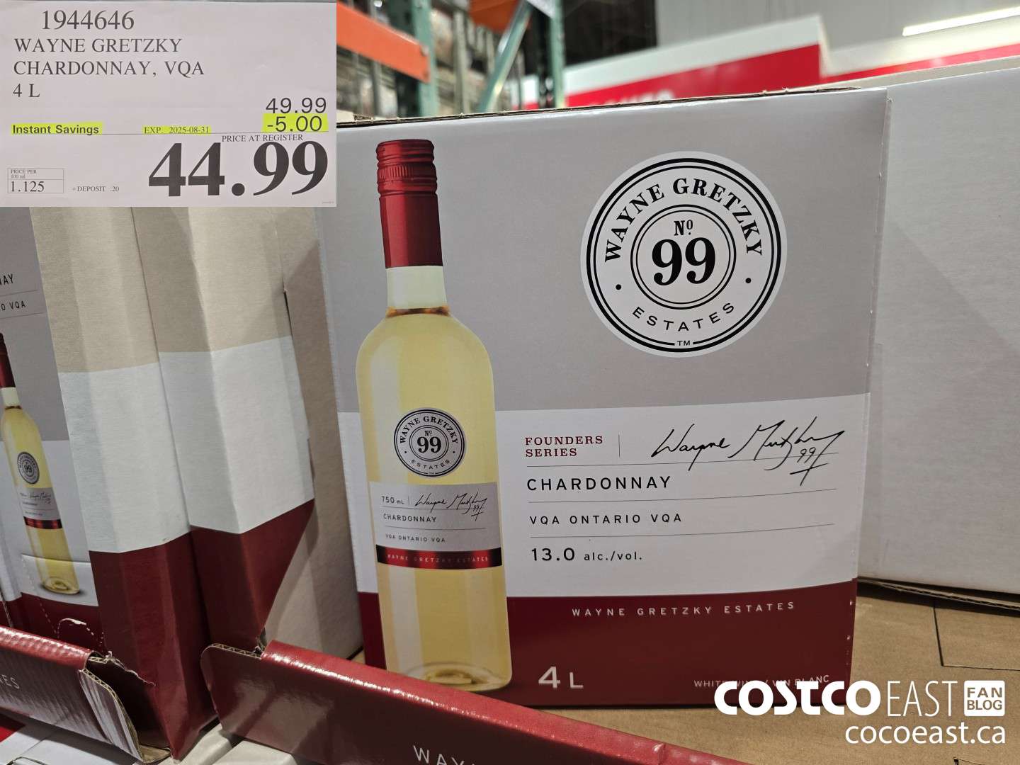 1944646 WAYNE GRETZKY CHARDONNAY, VQA 4 L ($5.00 INSTANT SAVINGS EXPIRES ON 2025-08-31) $44.99