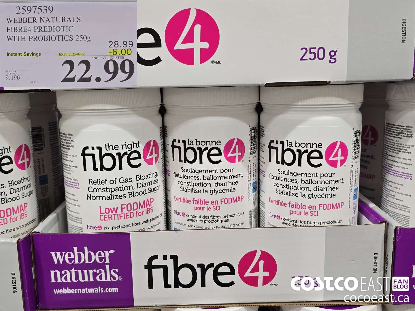 2597539 WEBBER NATURALS FIBRE4 PREBIOTIC WITH PROBIOTICS 250 G ($6.00 INSTANT SAVINGS EXPIRES ON 2025-08-03) $22.99