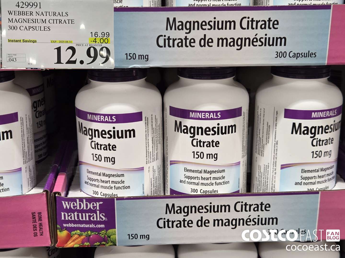 429991 WEBBER NATURALS MAGNESIUM CITRATE 300 CAPSULES ($4.00 INSTANT SAVINGS EXPIRES ON 2025-08-31) $12.99
