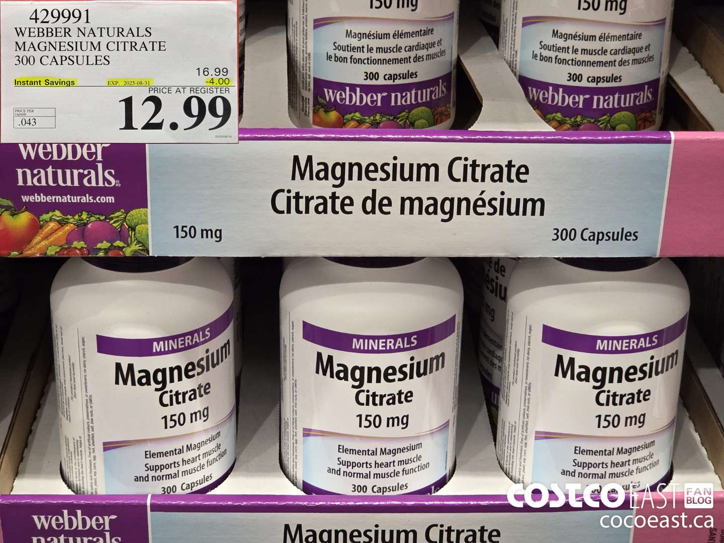 429991 WEBBER NATURALS MAGNESIUM CITRATE 300 CAPSULES ($4.00 INSTANT SAVINGS EXPIRES ON 2025-08-31) $12.99