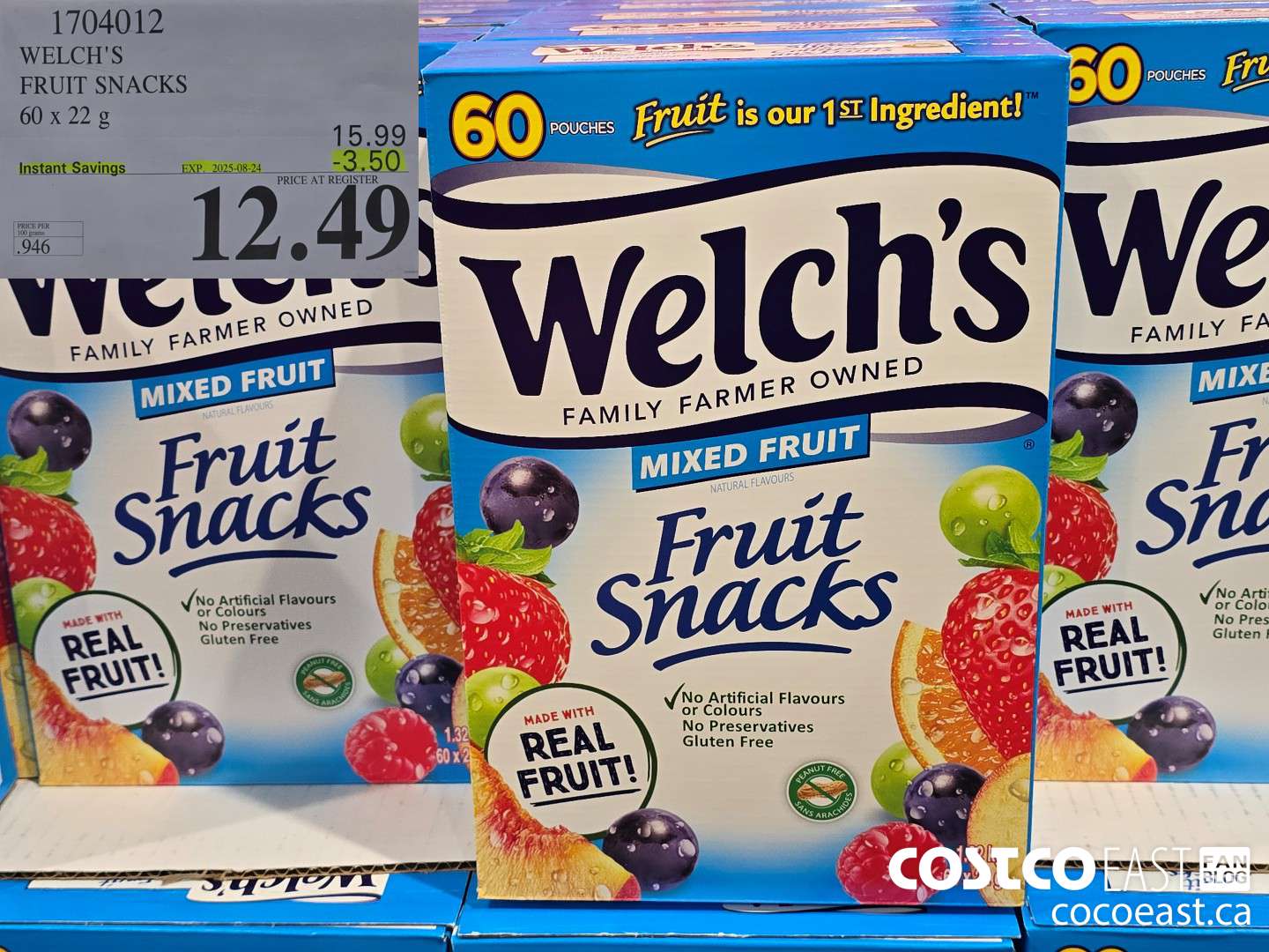 1704012 WELCH'S FRUIT SNACKS 60 X 22 G ($3.50 INSTANT SAVINGS EXPIRES ON 2025-08-24) $12.49