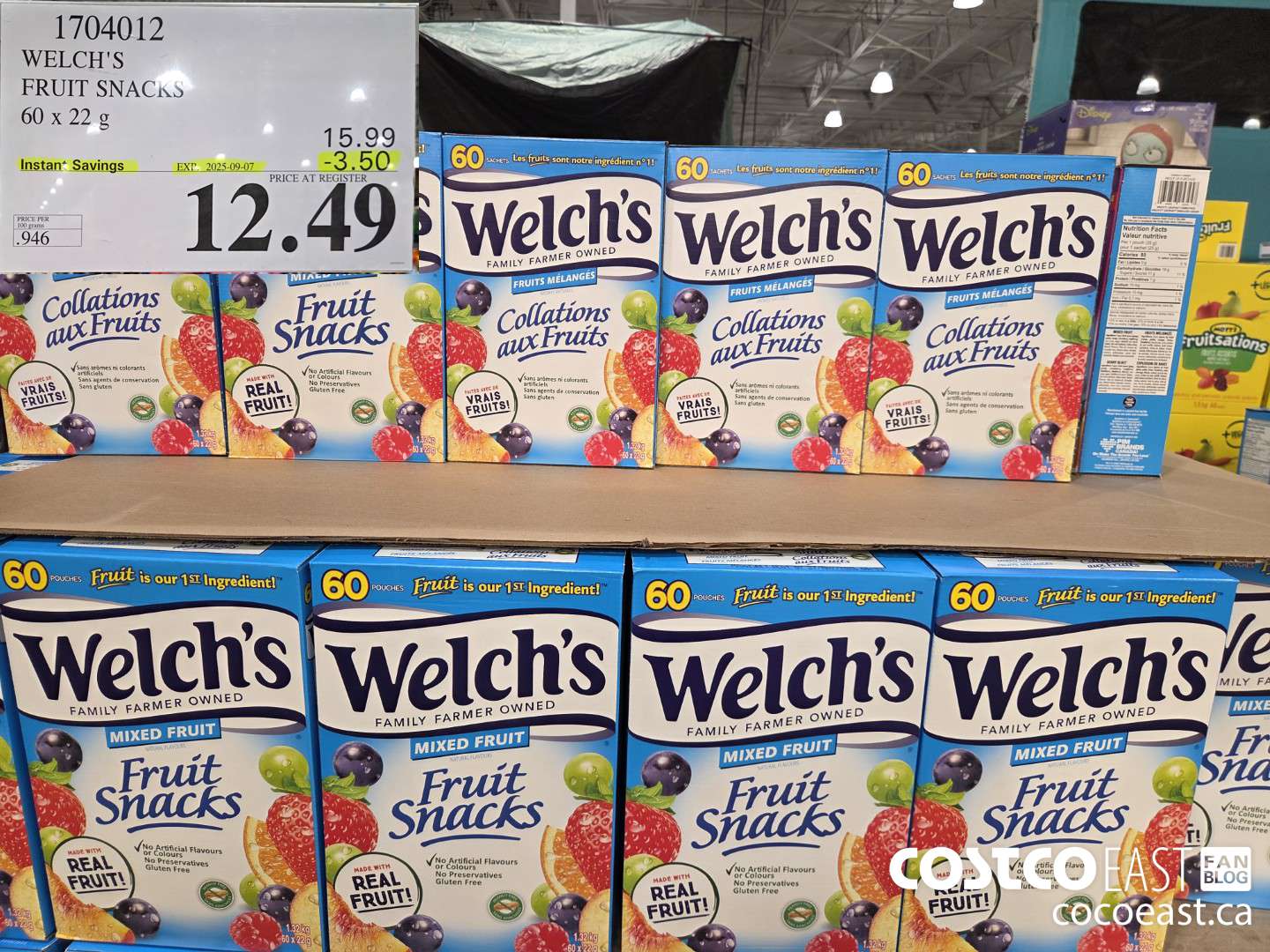 1704012 WELCH'S FRUIT SNACKS 60 X 22 G ($3.50 INSTANT SAVINGS EXPIRES ON 2025-08-24) $12.49