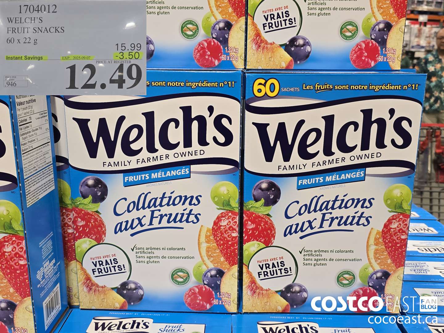 1704012 WELCH'S FRUIT SNACKS 60 X 22 G ($3.50 INSTANT SAVINGS EXPIRES ON 2025-09-07) $12.49