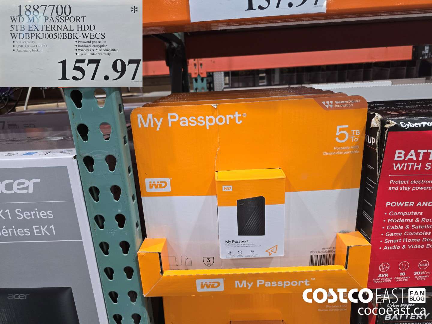 1887700 WESTERN DIGITAL MY PASSPORT 5TB HDD HARD DRIVE $157.97