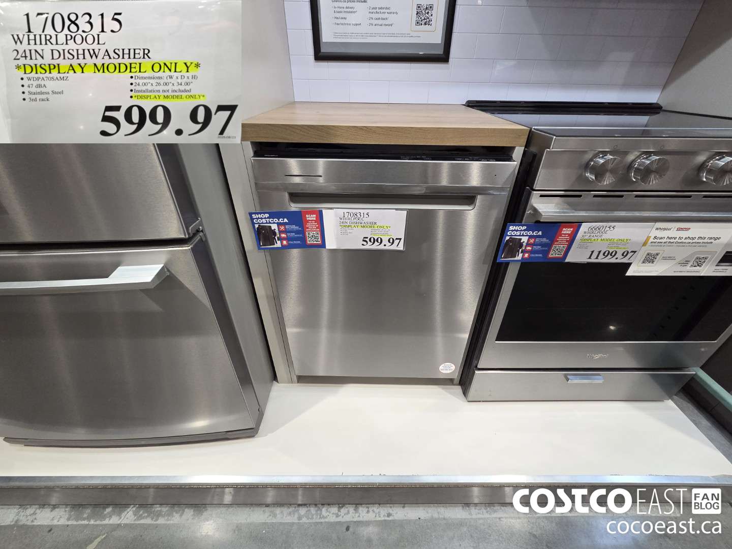 1708315 WHIRLPOOL 24IN DISHWASHER  $599.97