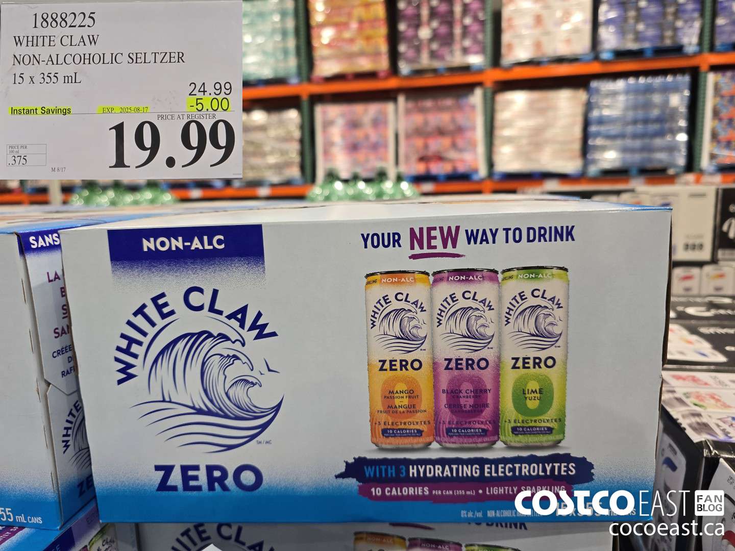 1888225 WHITE CLAW NON-ALCOHOLIC SELTZER 15 X 355 ML ($5.00 INSTANT SAVINGS EXPIRES ON 2025-08-17) $19.99
