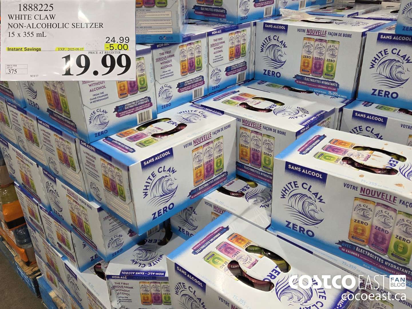 1888225 WHITE CLAW NON-ALCOHOLIC SELTZER 15 X 355 ML ($5.00 INSTANT SAVINGS EXPIRES ON 2025-08-17) $19.99