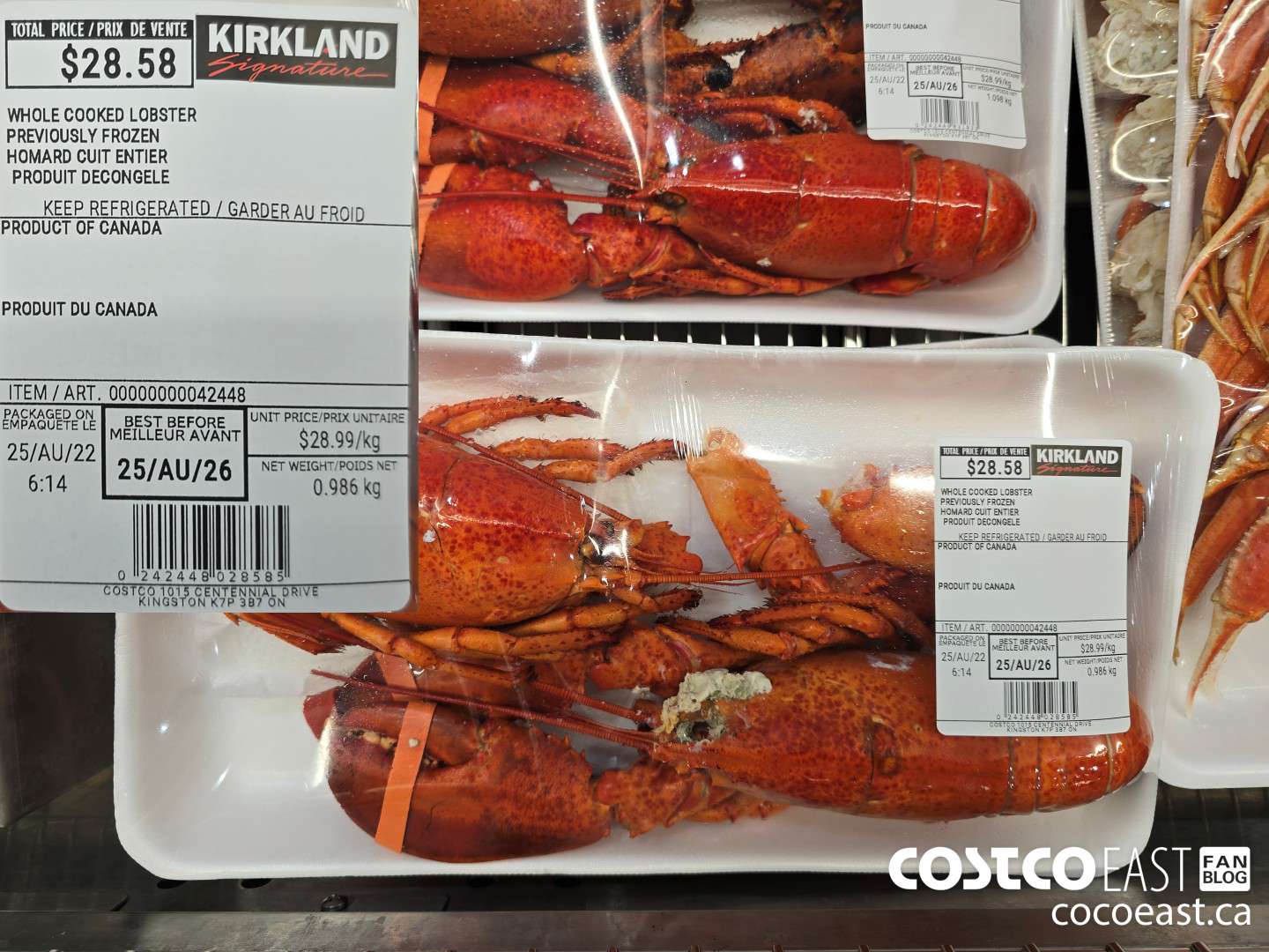 42448 WHOLE COOKED LOBSTER PREVIOUSLY FROZEN $28.58
