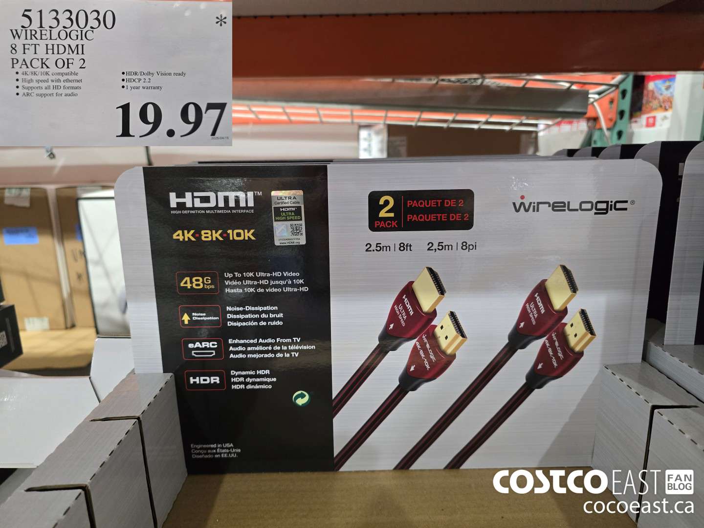 5133030 WIRELOGIC 8 FT HDMI PACK OF 2 $19.97