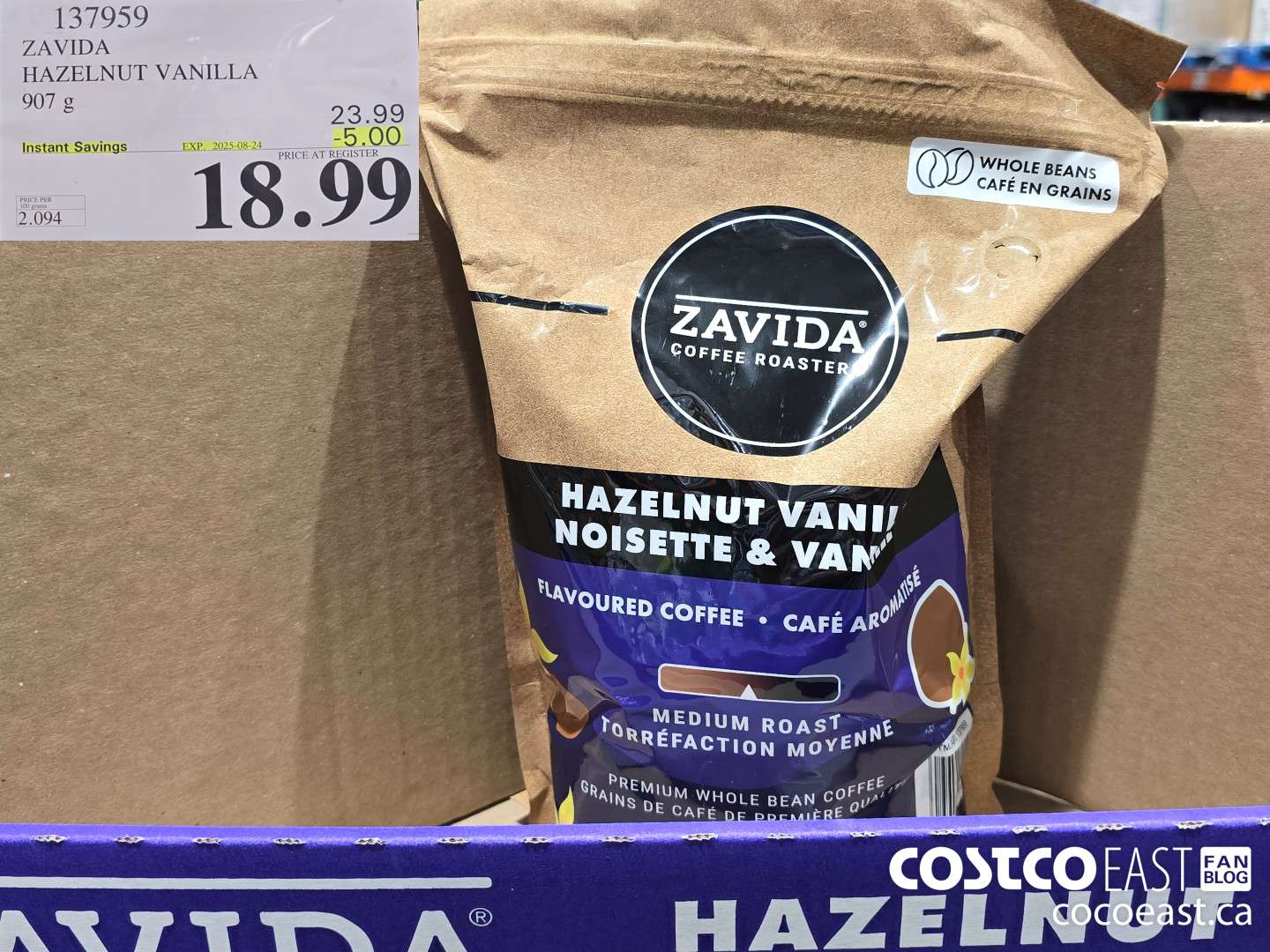 137959 ZAVIDA HAZELNUT VANILLA 907G ($4.00 INSTANT SAVINGS EXPIRES ON 2025-08-24) $18.99