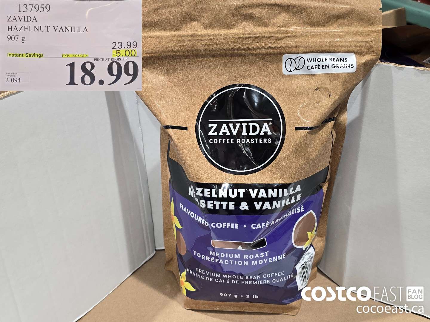 137959 ZAVIDA HAZELNUT VANILLA 907G ($4.00 INSTANT SAVINGS EXPIRES ON 2025-08-24) $18.99