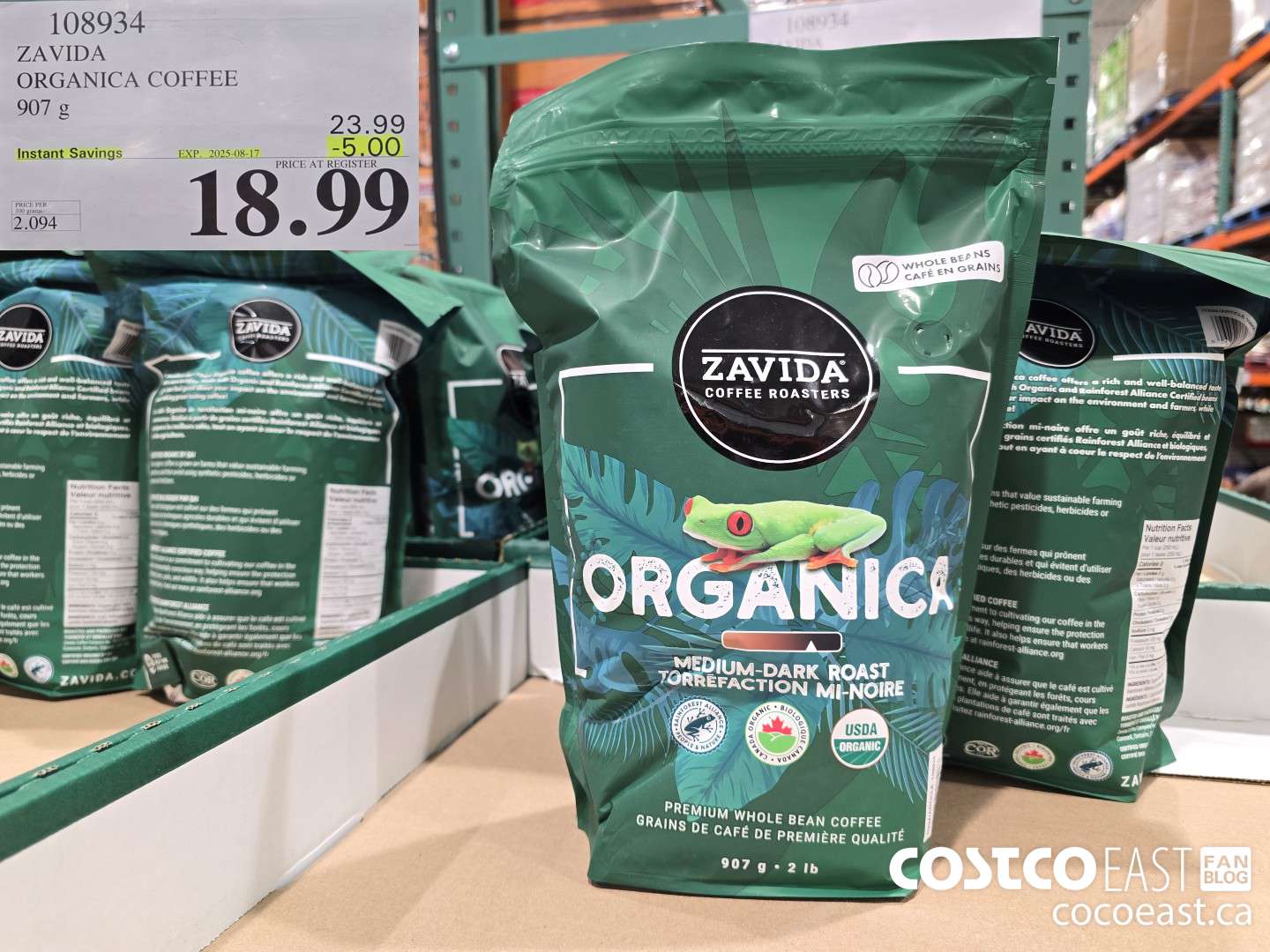 108934 ZAVIDA ORGANICA COFFEE 907 g ($5.00 INSTANT SAVINGS EXPIRES ON 2025-08-17) $18.99