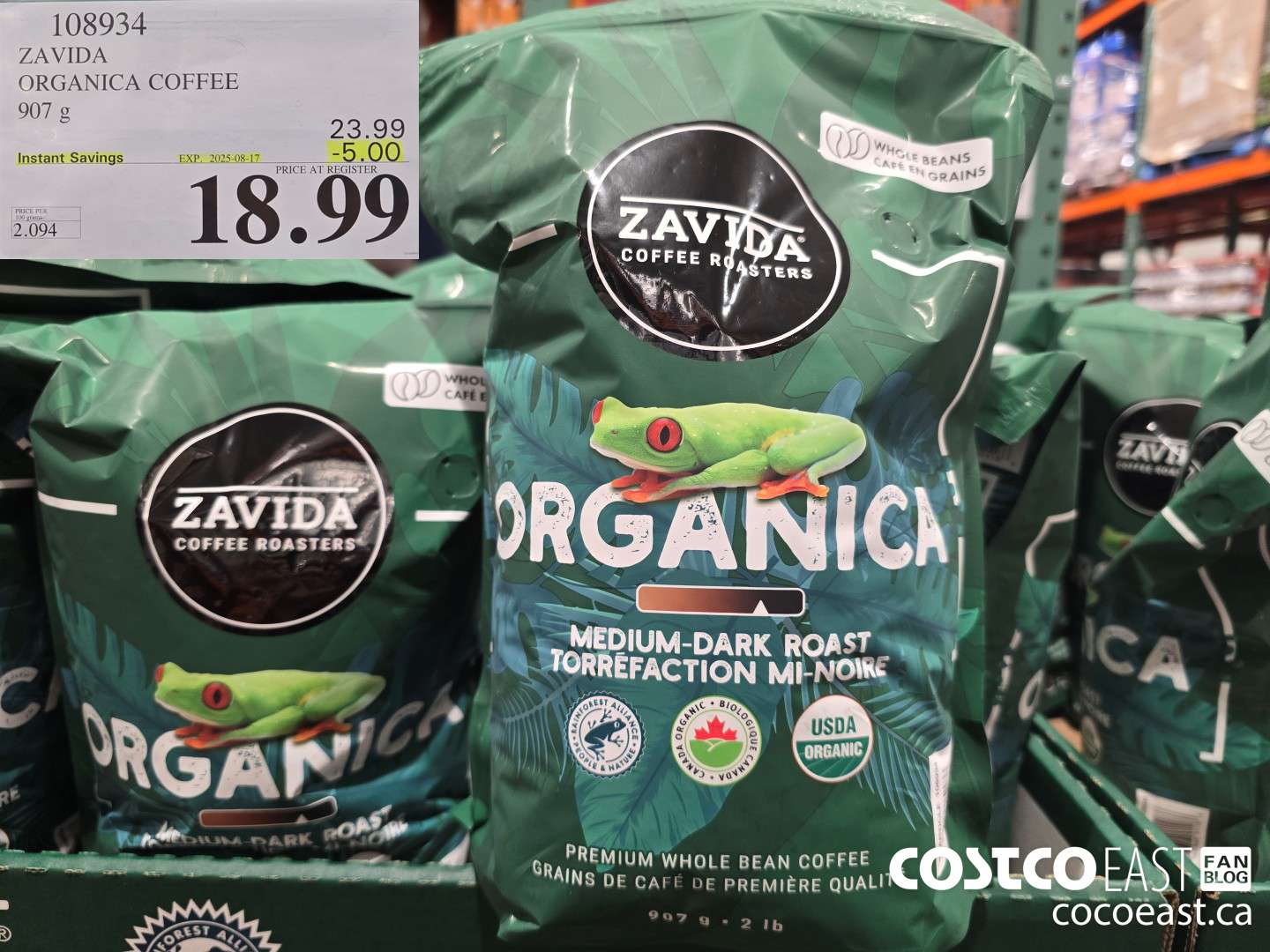 108934 ZAVIDA ORGANICA COFFEE 907 g ($5.00 INSTANT SAVINGS EXPIRES ON 2025-08-17) $18.99