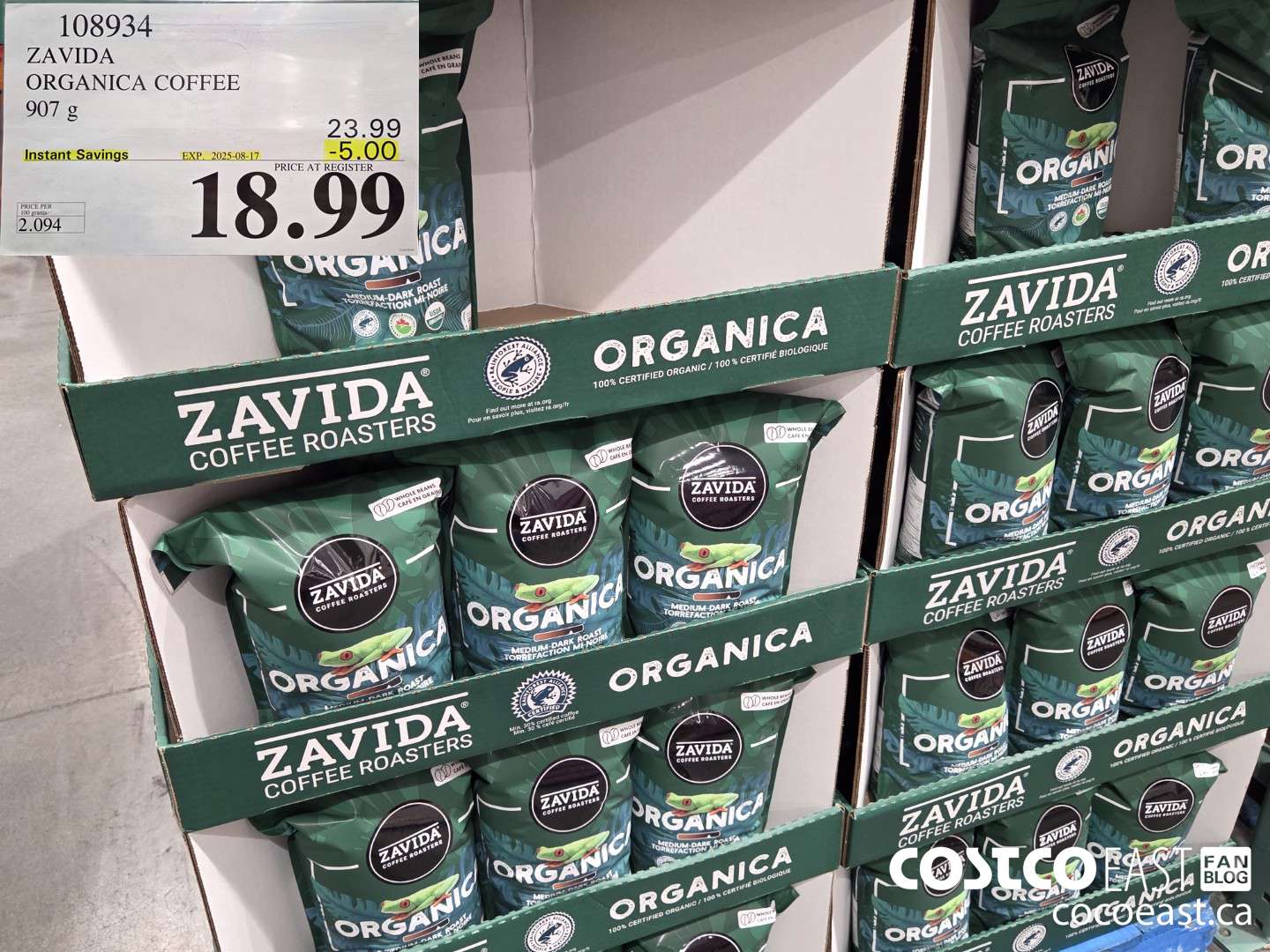 108934 ZAVIDA ORGANICA COFFEE 907 g ($5.00 INSTANT SAVINGS EXPIRES ON 2025-08-17) $18.99