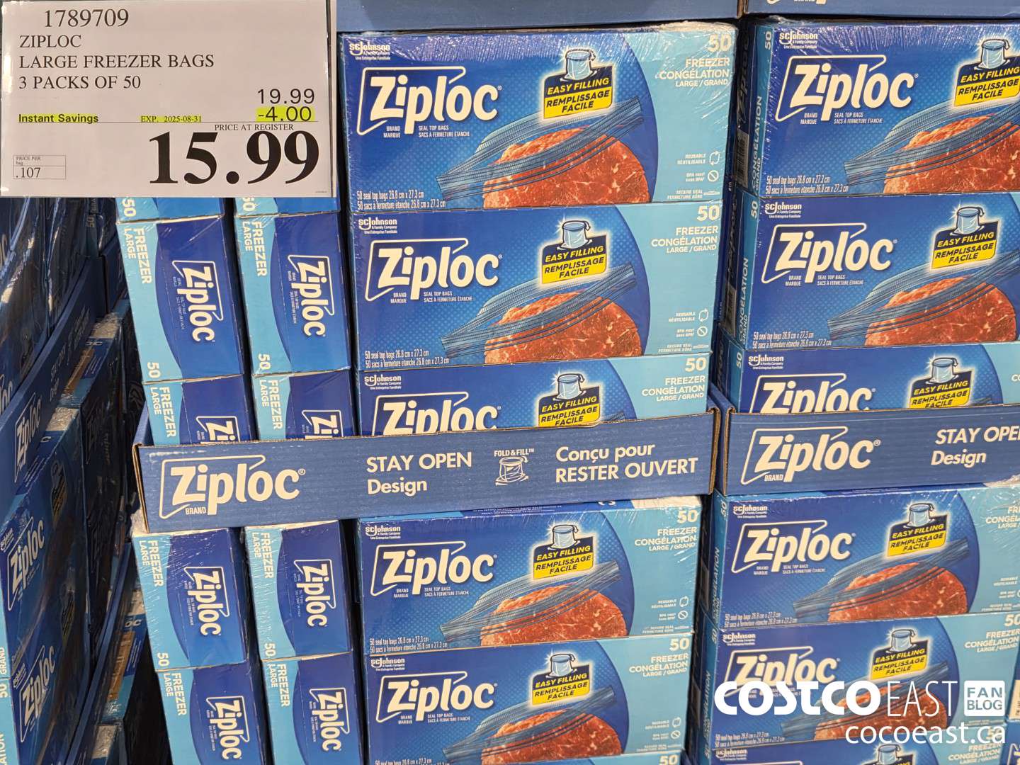 1789709 ZIPLOC LARGE FREEZER BAGS 3 PACKS OF 50 ($4.00 INSTANT SAVINGS EXPIRES ON 2025-08-31) $15.99