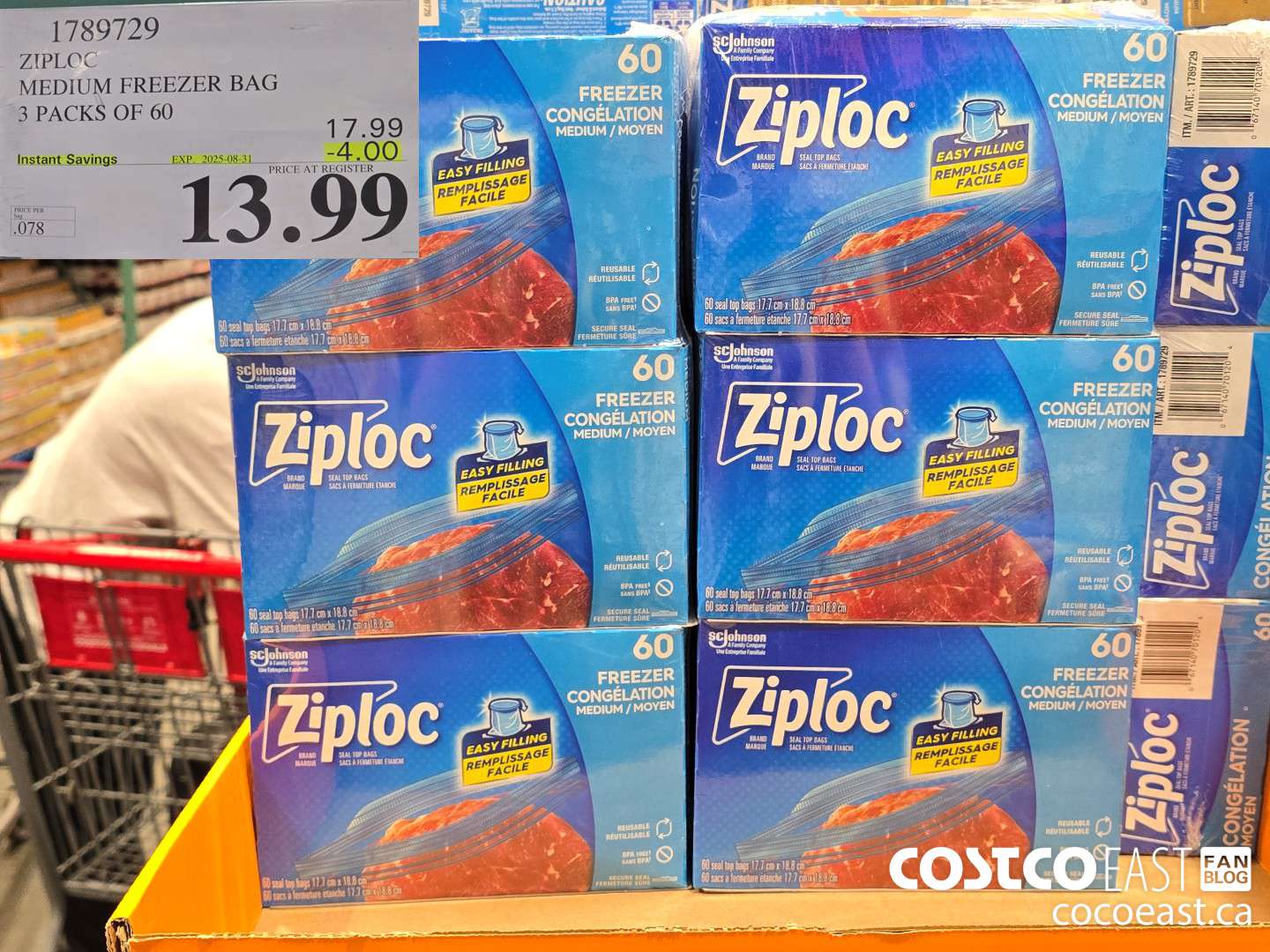 1789729 ZIPLOC MEDIUM FREEZER BAG 3 PACKS OF 60 ($4.00 INSTANT SAVINGS EXPIRES ON 2025-08-31) $13.99
