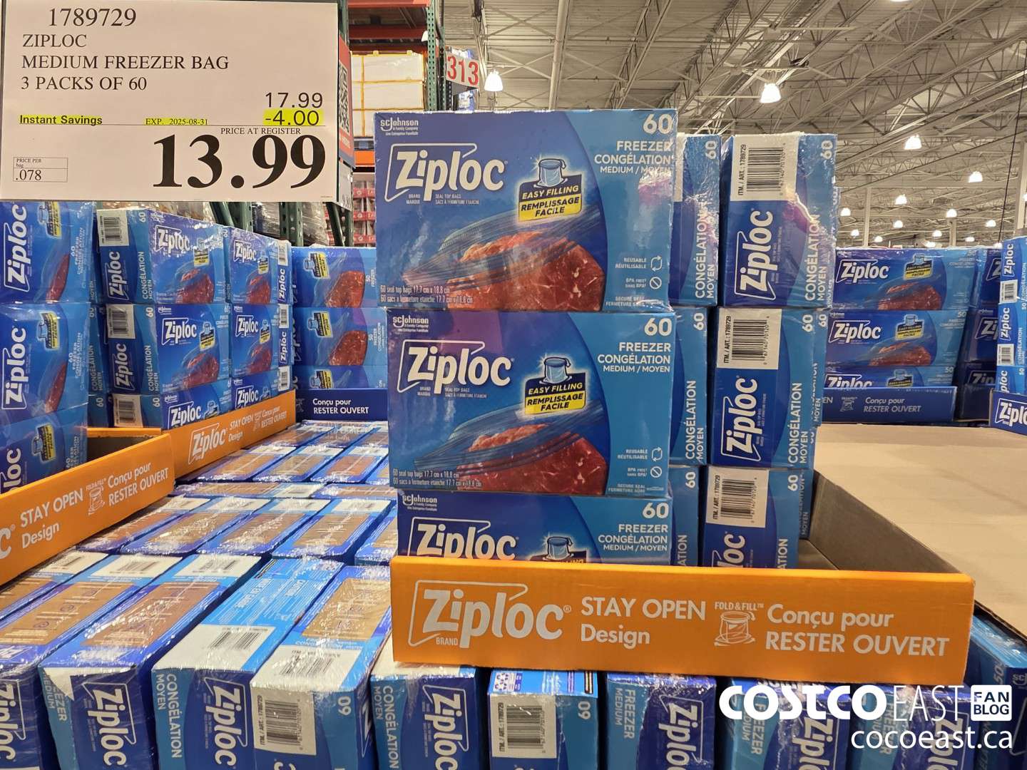 1789729 ZIPLOC MEDIUM FREEZER BAG 3 PACKS OF 60 ($4.00 INSTANT SAVINGS EXPIRES ON 2025-08-31) $13.99