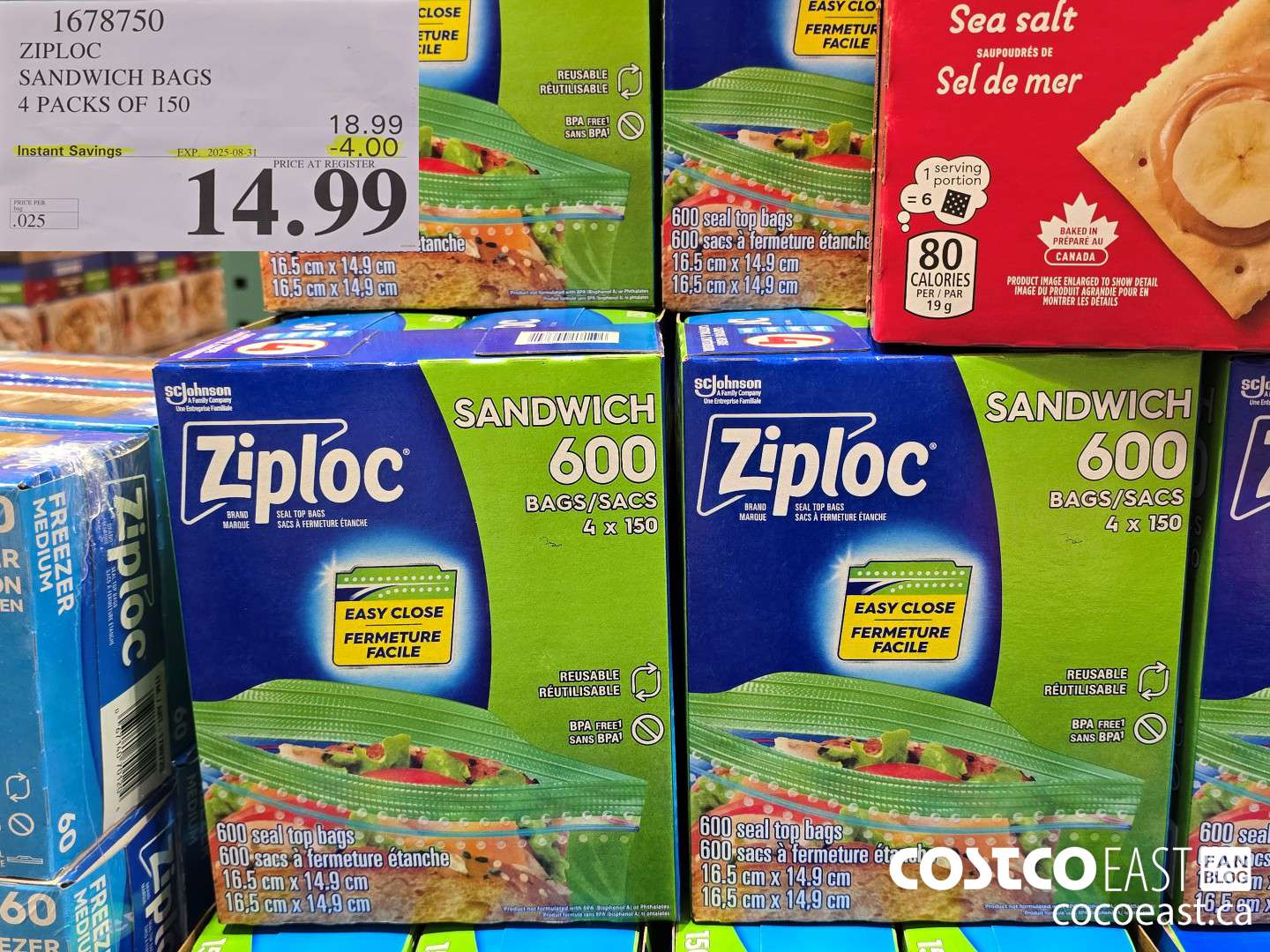 1678750 ZIPLOC SANDWICH BAGS 4 PACKS OF 150 ($4.00 INSTANT SAVINGS EXPIRES ON 2025-08-31) $14.99