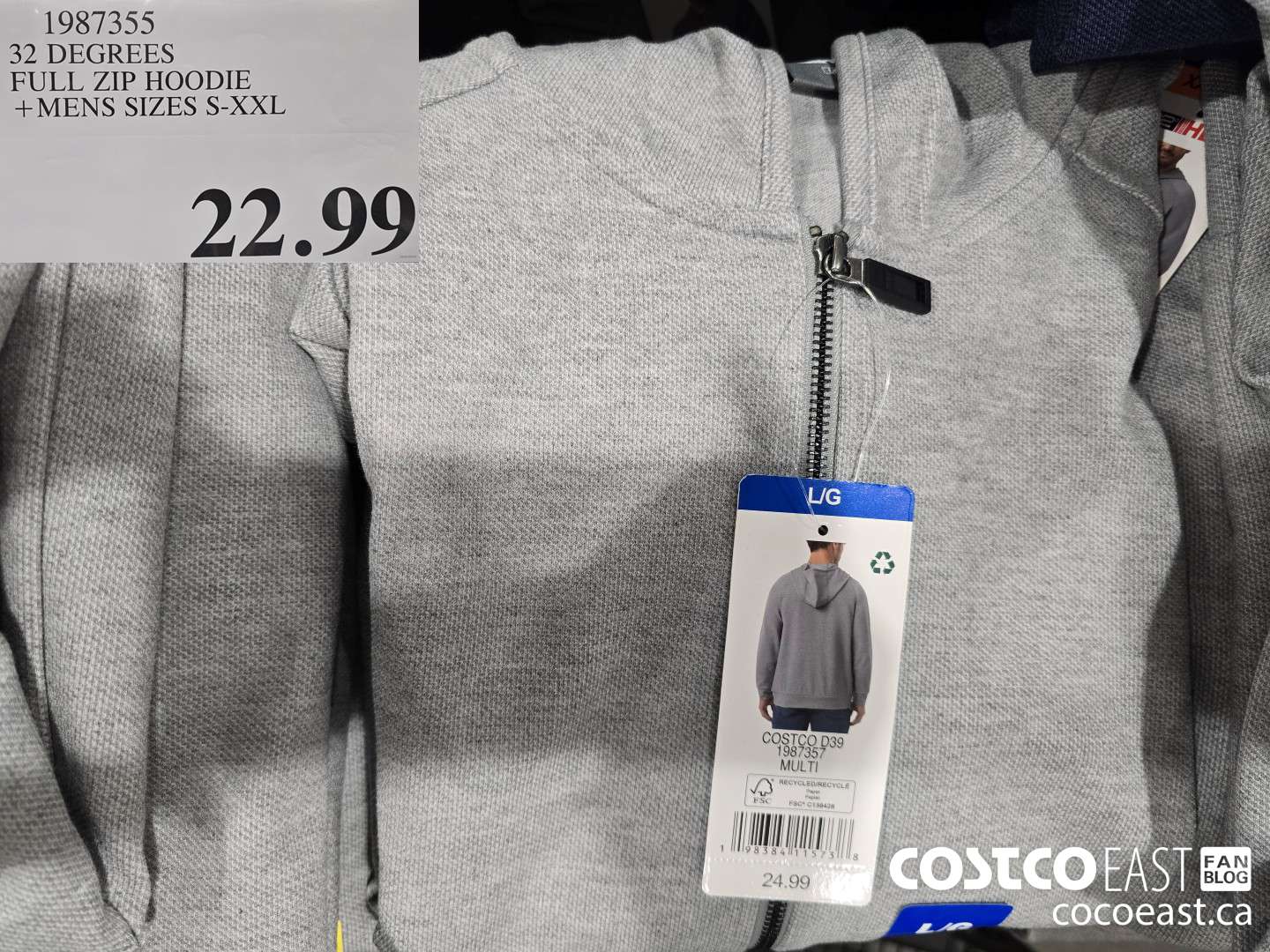 1987355 32 DEGREES FULL ZIP HOODIE +MENS SIZES S-XXL $22.99