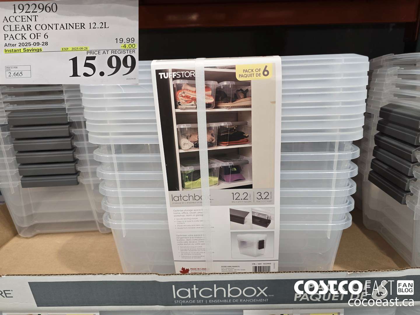 1922960 ACCENT CLEAR CONTAINER 12.2 L PACK OF 6 ($4.00 INSTANT SAVINGS EXPIRES ON 2025-09-28) $15.99