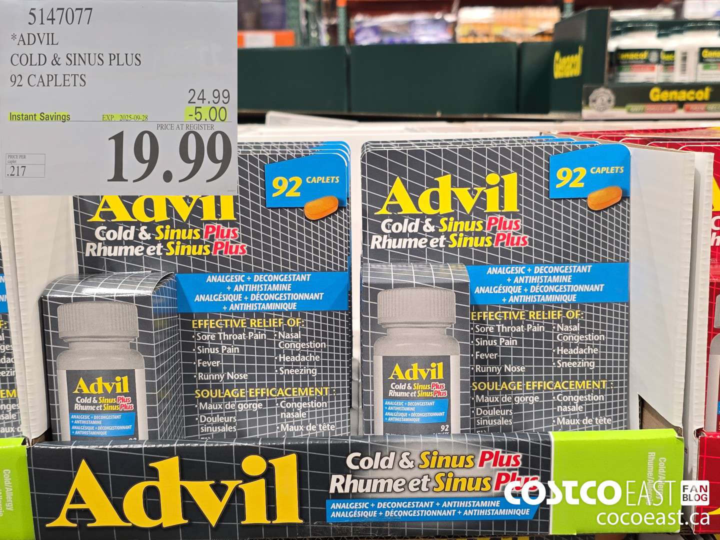 5147077 ADVIL COLD & SINUS PLUS 92 CAPLETS ($5.00 INSTANT SAVINGS EXPIRES ON 2025-09-28) $19.99