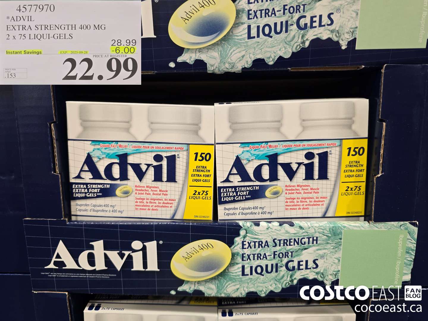 4577970 ADVIL EXTRA STRENGTH 400 MG 2 X 75 LIQUI-GELS ($6.00 INSTANT SAVINGS EXPIRES ON 2025-09-28) $22.99