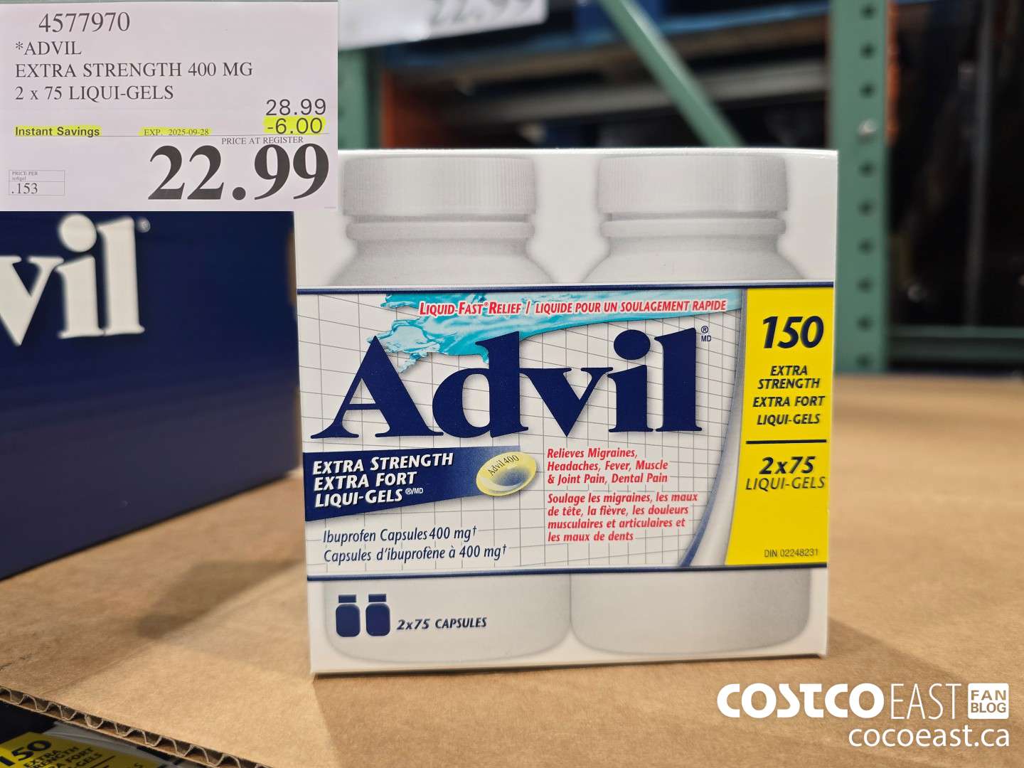 4577970 ADVIL EXTRA STRENGTH 400 MG 2 X 75 LIQUI-GELS ($6.00 INSTANT SAVINGS EXPIRES ON 2025-09-28) $22.99