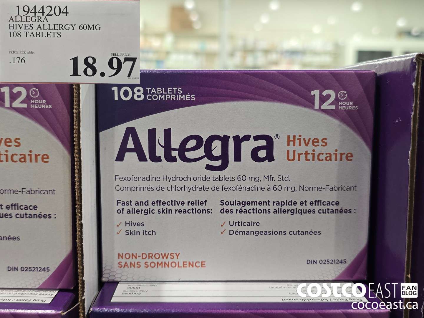 1944204 ALLEGRA HIVES ALLERGY 60MG 108 TABLETS $18.97