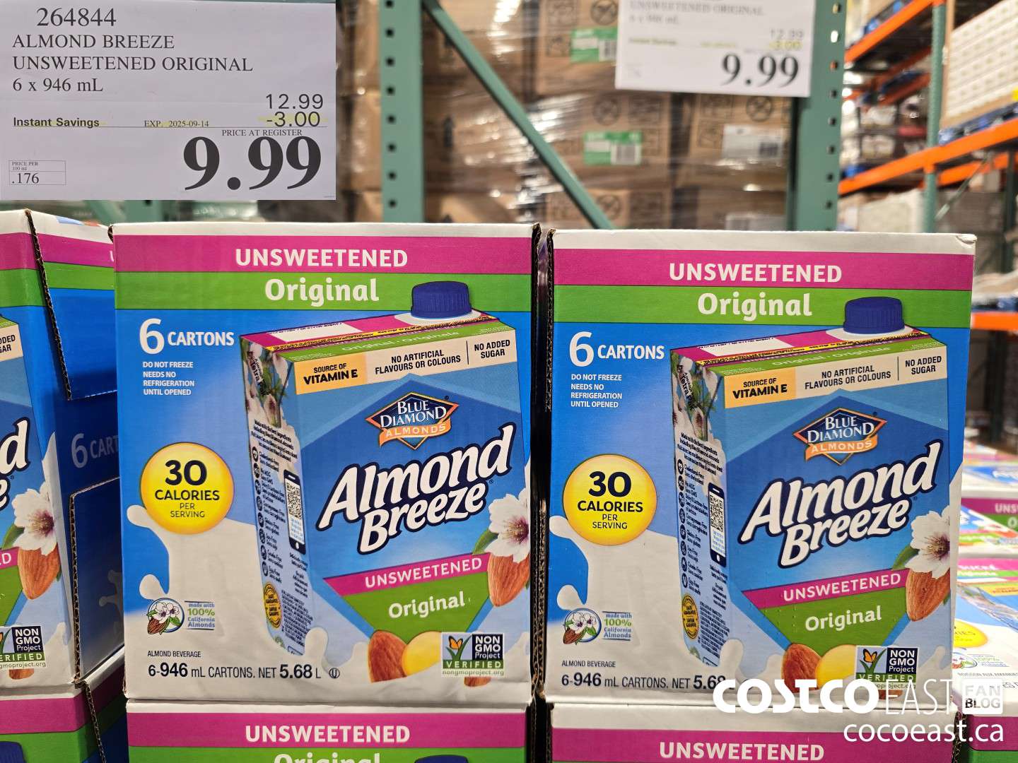 264844 ALMOND BREEZE UNSWEETENED ORIGINAL 6 X 946 ML ($3.00 INSTANT SAVINGS EXPIRES ON 2025-09-14) $9.99