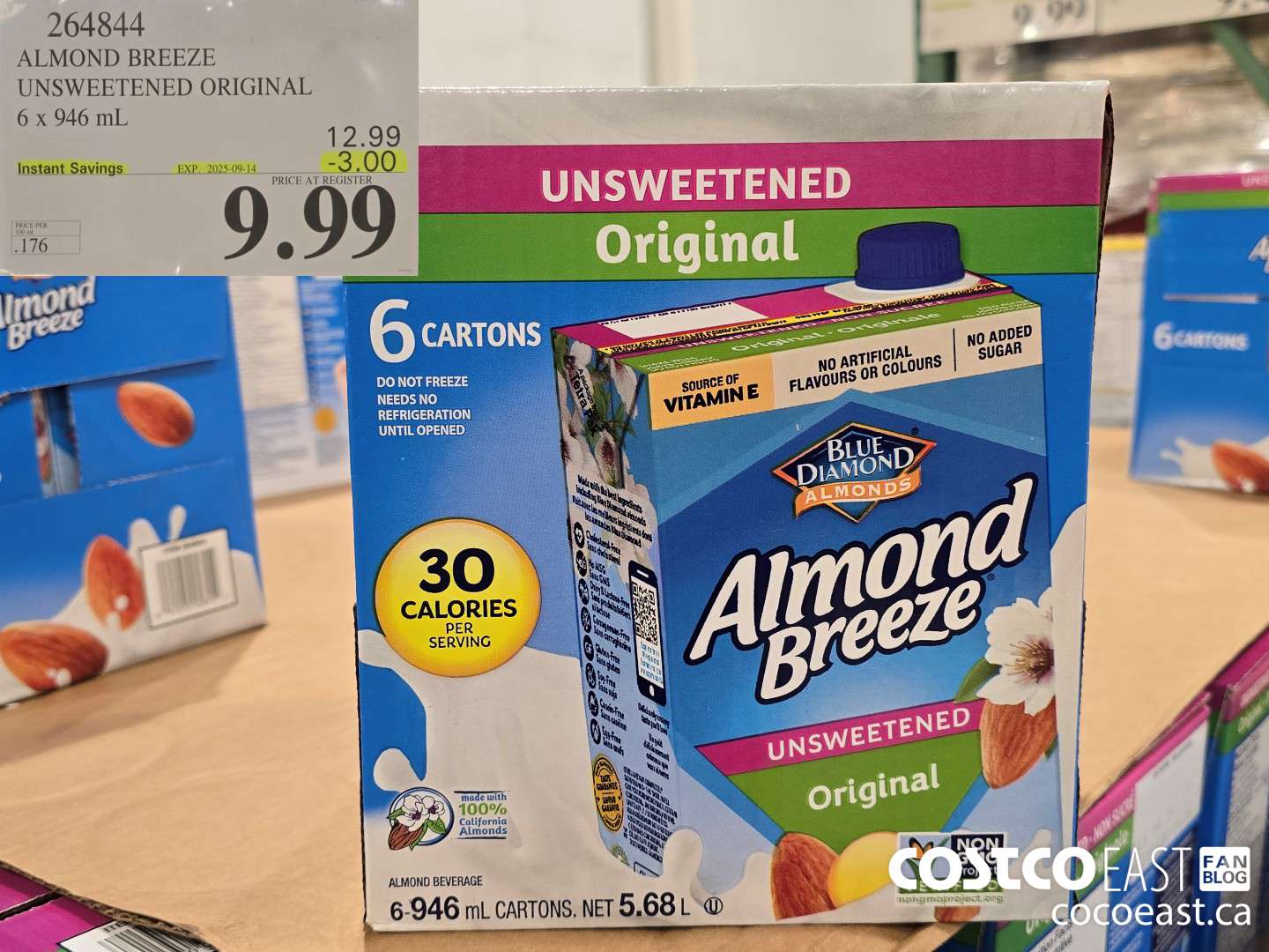 264844 ALMOND BREEZE UNSWEETENED ORIGINAL 6 X 946 ML ($3.00 INSTANT SAVINGS EXPIRES ON 2025-09-14) $9.99