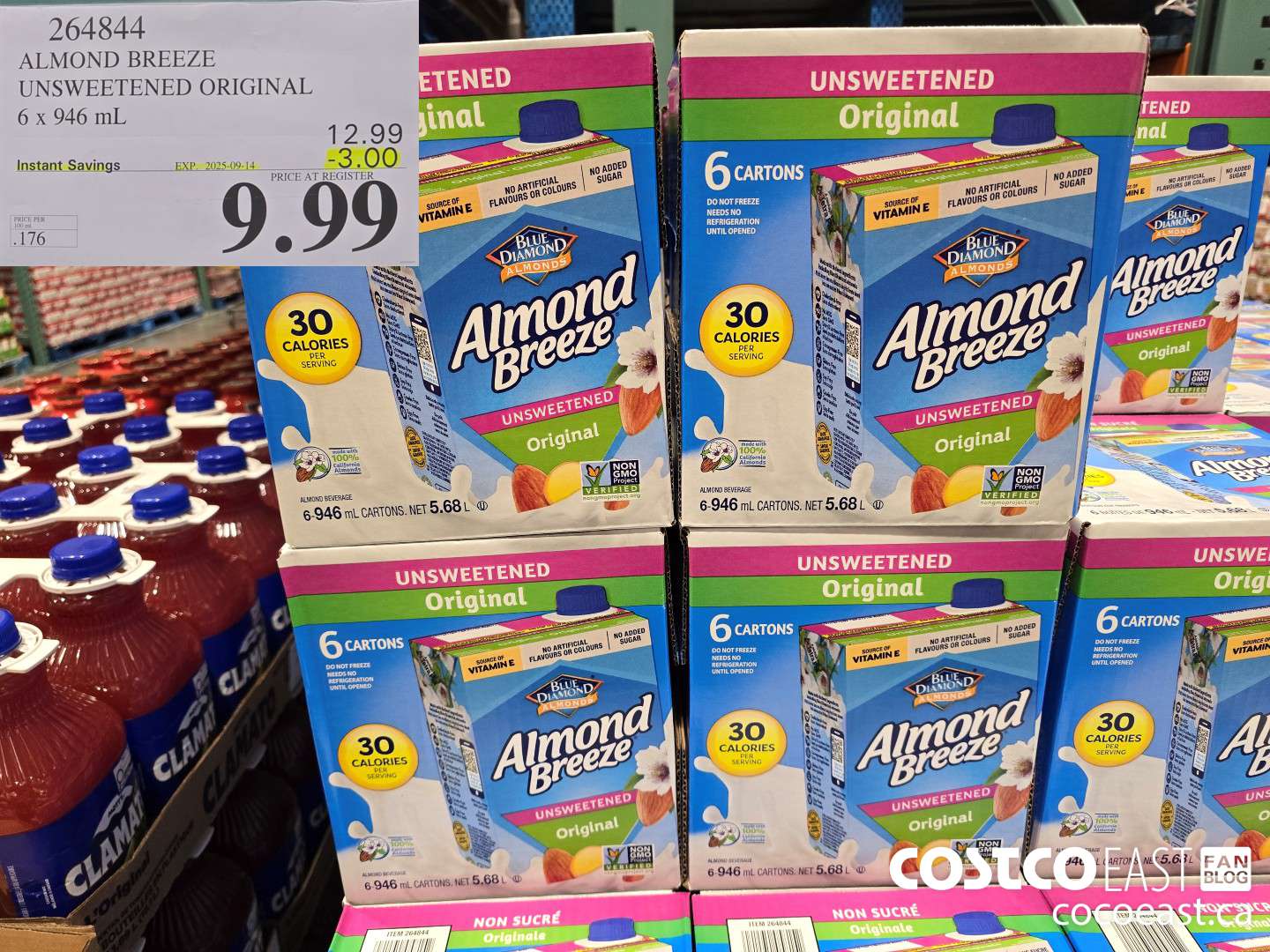 264844 ALMOND BREEZE UNSWEETENED ORIGINAL 6 X 946 ML ($3.00 INSTANT SAVINGS EXPIRES ON 2025-09-14) $9.99