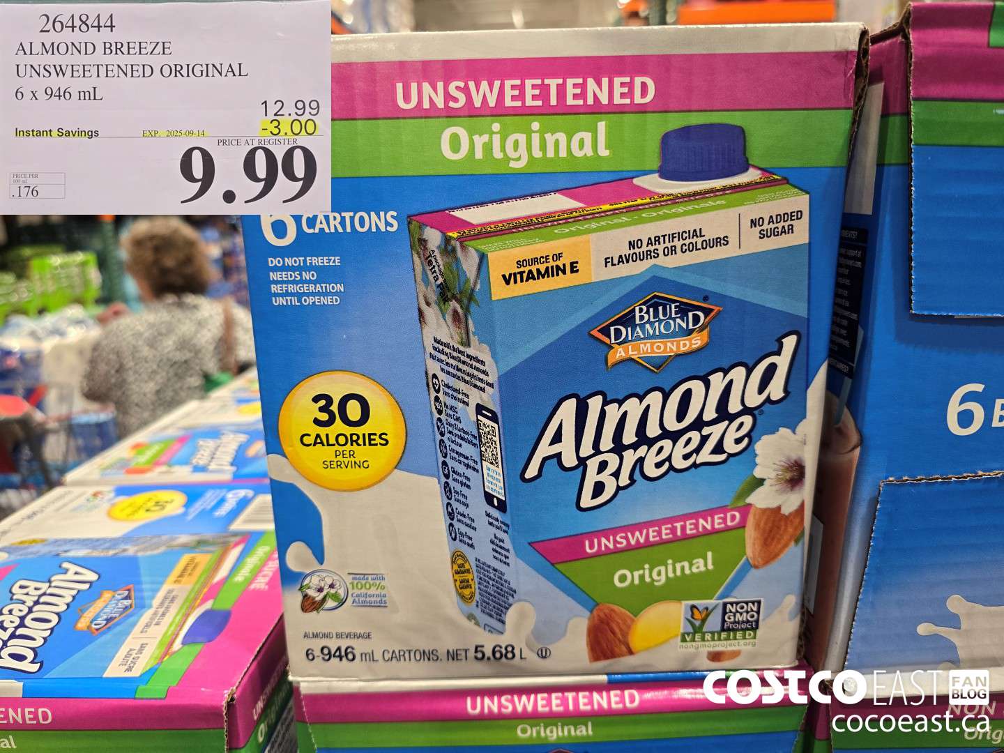 264844 ALMOND BREEZE UNSWEETENED ORIGINAL 6 X 946 ML ($3.00 INSTANT SAVINGS EXPIRES ON 2025-09-14) $9.99