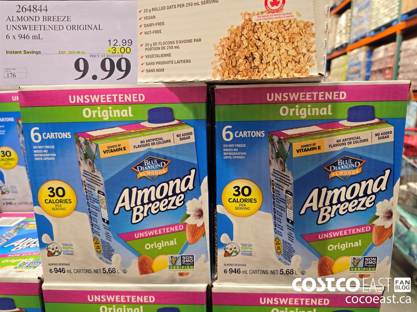 264844 ALMOND BREEZE UNSWEETENED ORIGINAL 6 X 946 ML ($3.00 INSTANT SAVINGS EXPIRES ON 2025-09-14) $9.99
