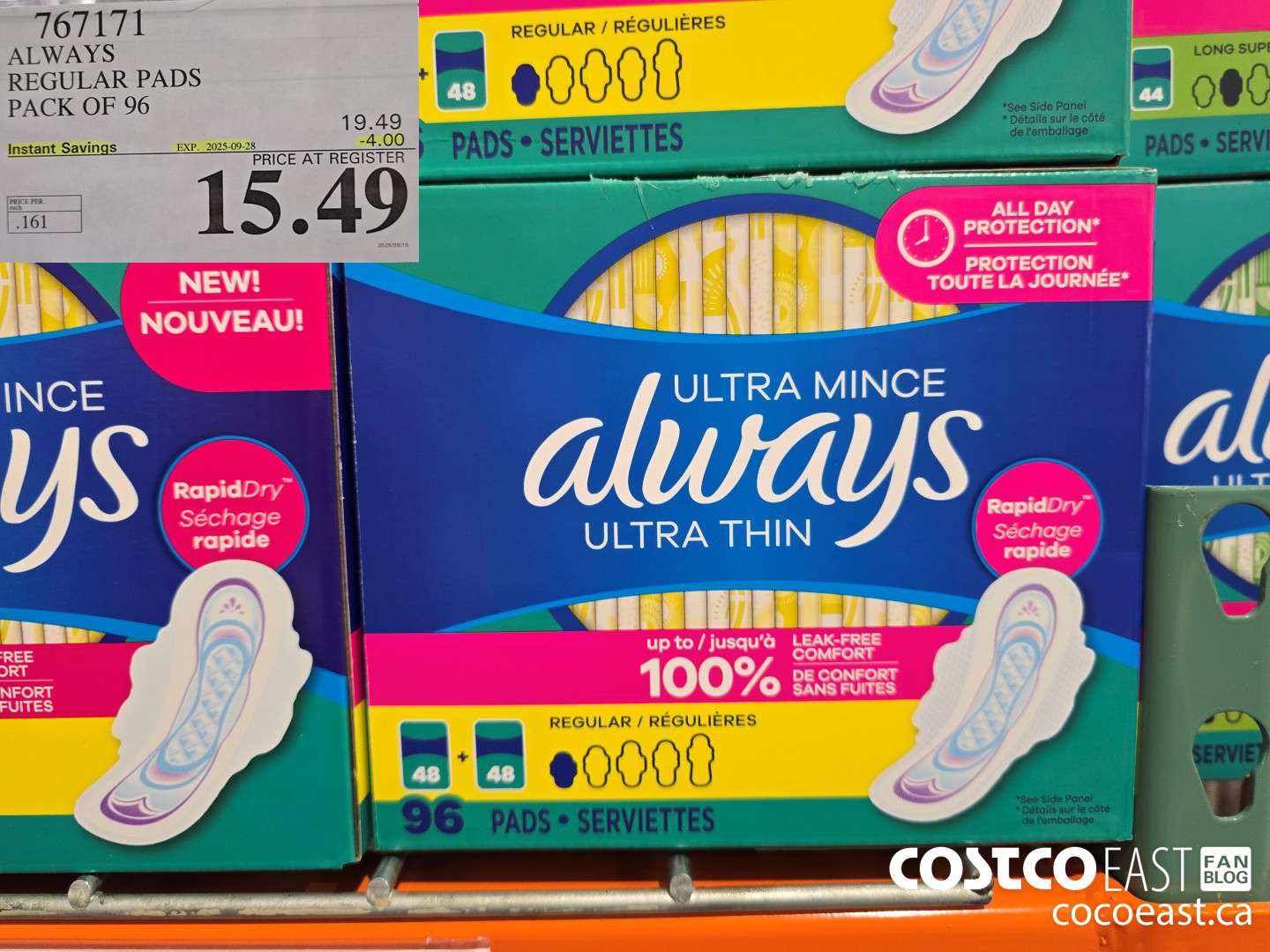 767171 ALWAYS REGULAR PADS PACK OF 96 ($4.00 INSTANT SAVINGS EXPIRES ON 2025-09-28) $15.49