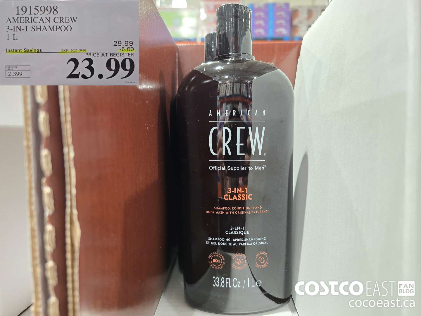 1915998 AMERICAN CREW 3-IN-1 SHAMPOO 1 L ($6.00 INSTANT SAVINGS EXPIRES ON 2025-09-07) $23.99