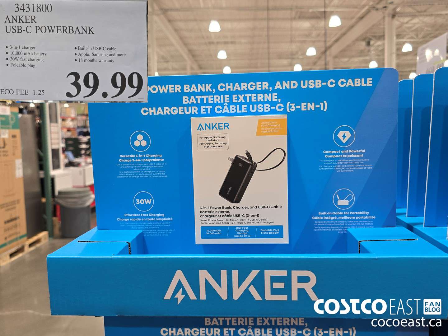 3431800 ANKER USB-C POWERBANK $39.99
