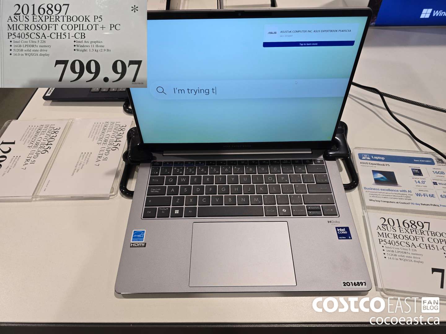 2016897 ASUS EXPERTBOOK P5 MICROSOFT COPILOT+ PC P5405CSA-CHS51-CB $799.97