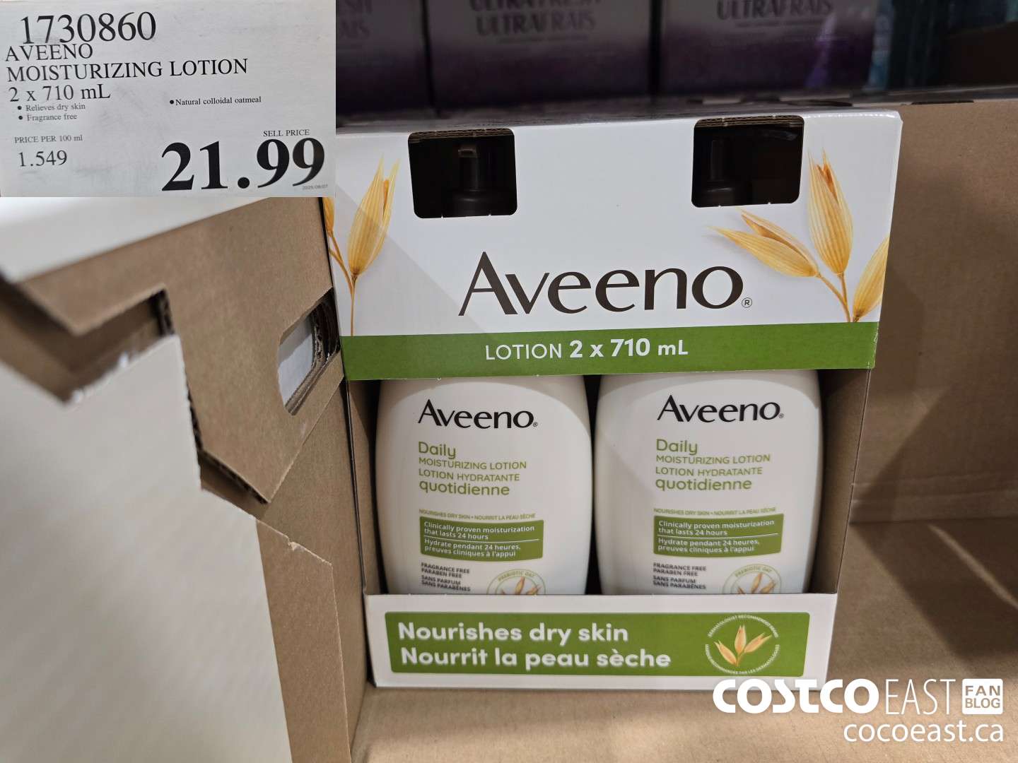 1730860 AVEENO MOISTURIZING LOTION 2 X 710 ML $21.99