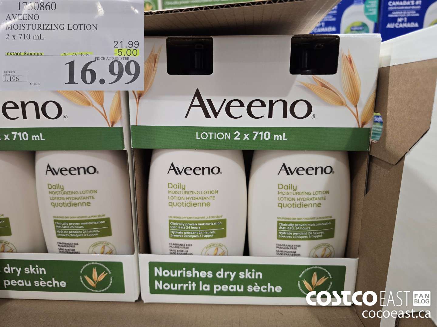 1730860 AVEENO MOISTURIZING LOTION 2 X 710 ML ($5.00 INSTANT SAVINGS EXPIRES ON 2025-10-26) $16.99