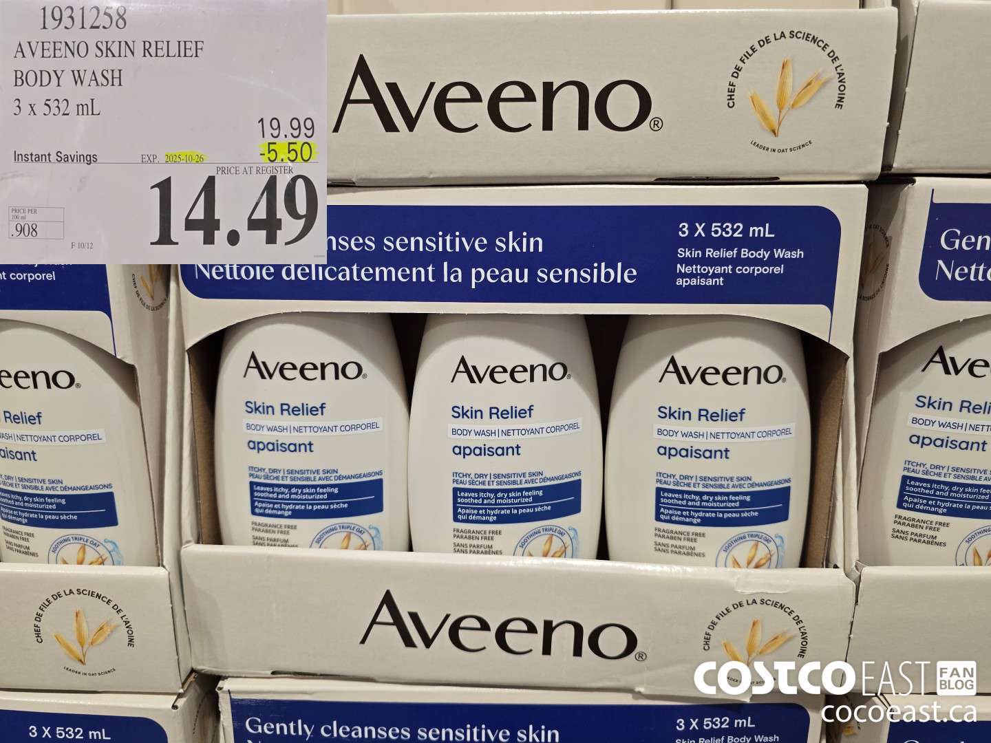 1931258 AVEENO SKIN RELIEF BODY WASH 3 X 532 ML ($5.50 INSTANT SAVINGS EXPIRES ON 2025-10-26) $14.49