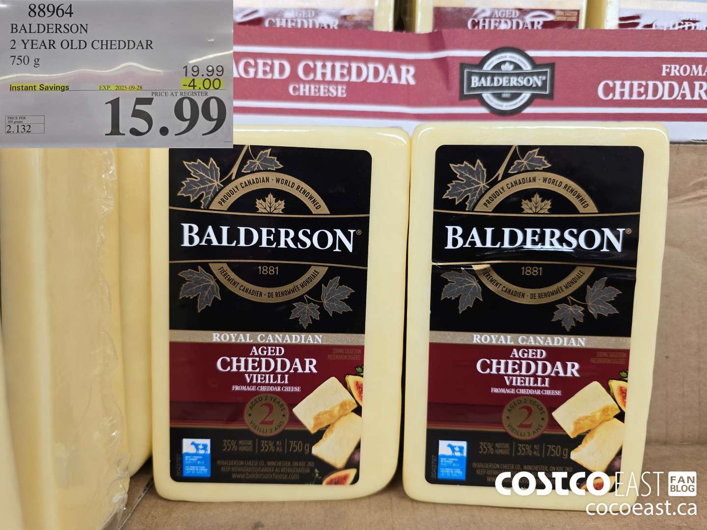 838964 BALDERSON 2 YEAR OLD CHEDDAR 750 g ($4.00 INSTANT SAVINGS EXPIRES ON 2025-09-28) $15.99