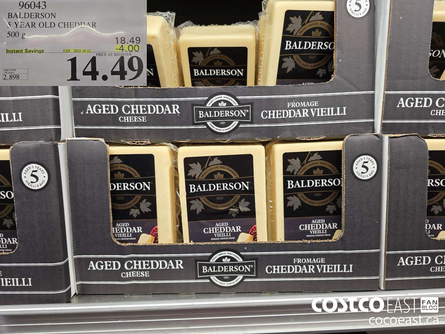 96043 BALDERSON 5 YEAR OLD CHEDDAR 500 G ($4.00 INSTANT SAVINGS EXPIRES ON 2025-10-12) $14.49