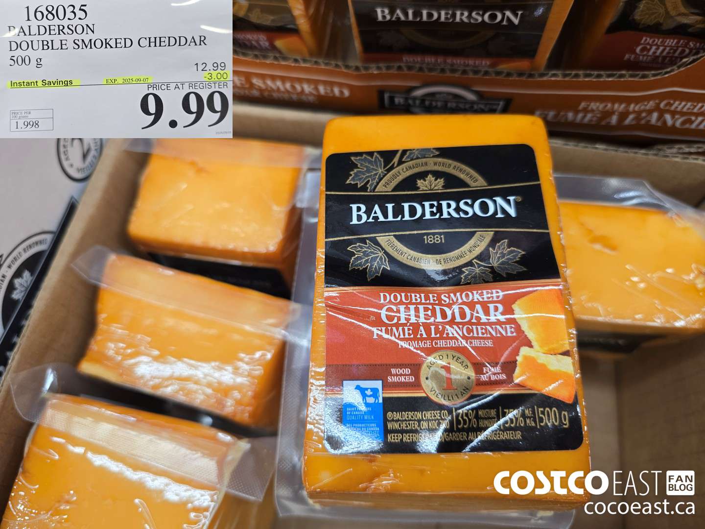 168035 BALDERSON DOUBLE SMOKED CHEDDAR 500 G ($3.00 INSTANT SAVINGS EXPIRES ON 2025-09-07) $9.99