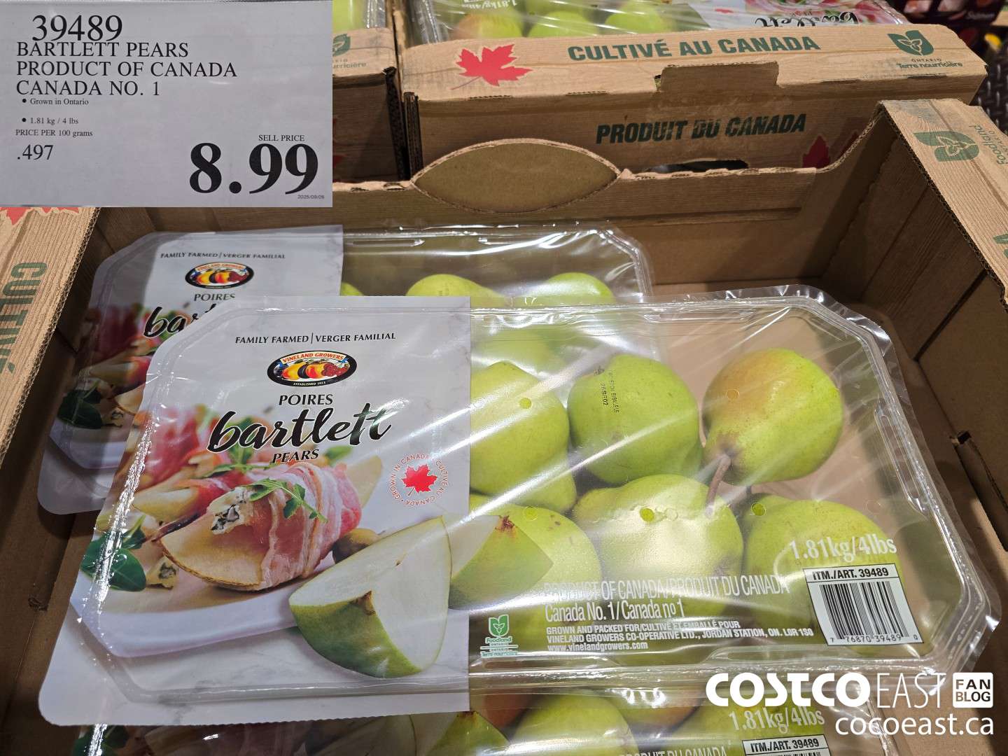 39489 BARTLETT PEARS PRODUCT OF CANADA CANADA NO.1 $8.99