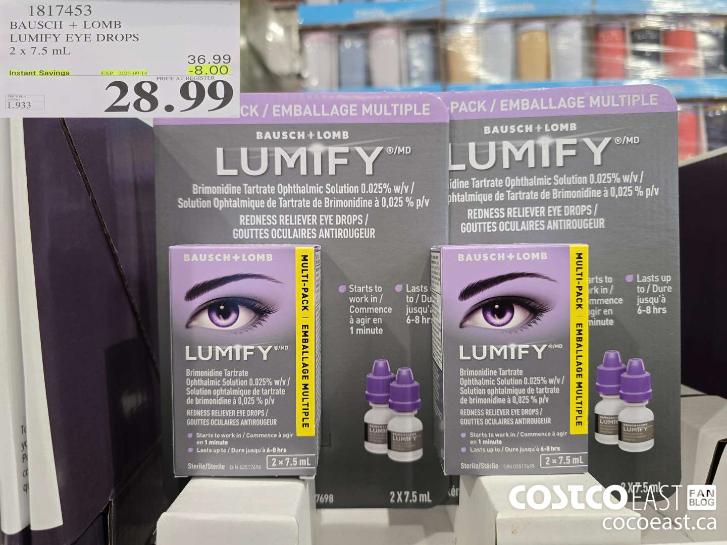 1817453 BAUSCH & LOMB LUMIFY DROPS 2 X 7.5 ML ($8.00 INSTANT SAVINGS EXPIRES ON 2025-09-14) $28.99