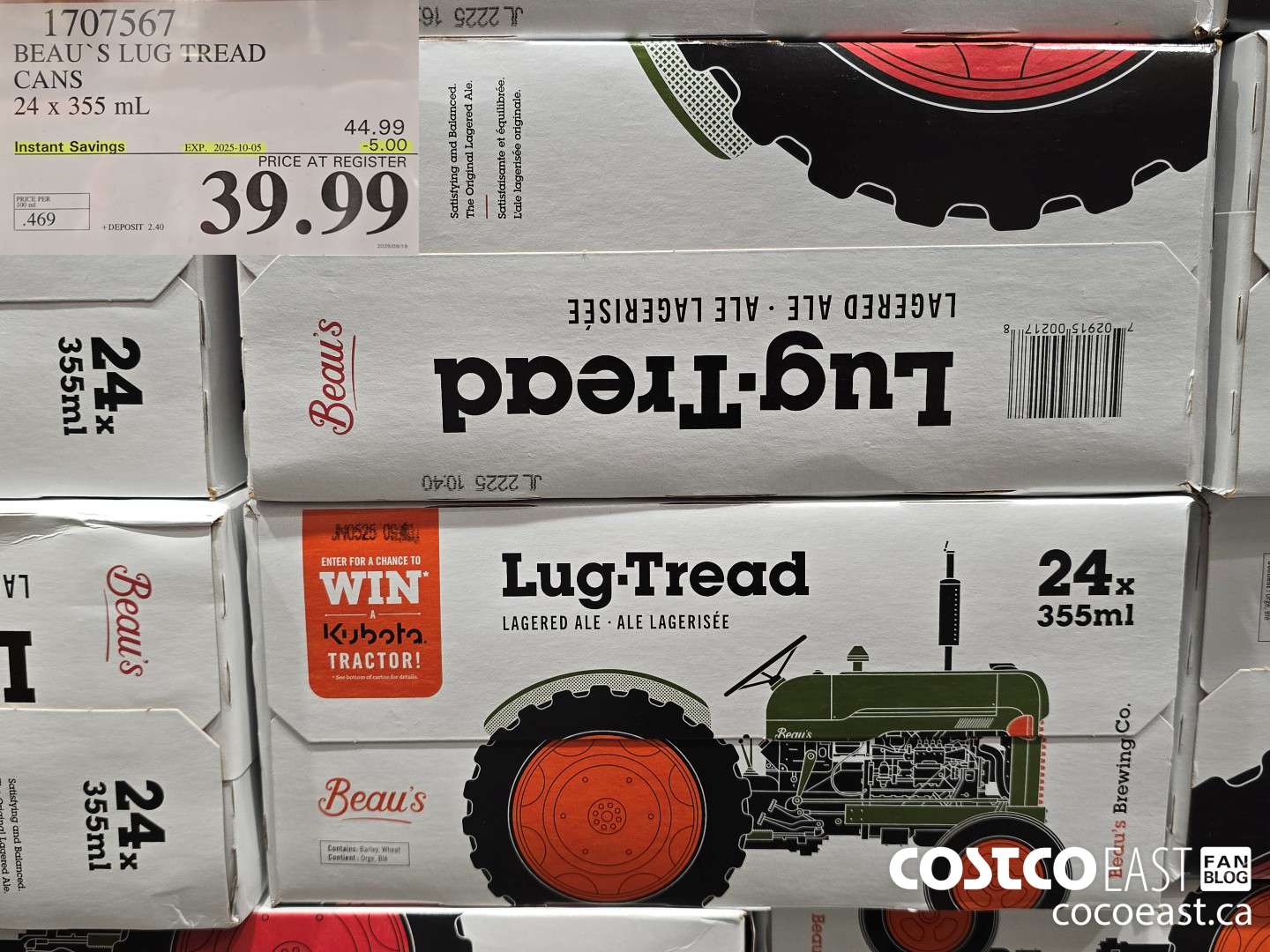 1707567 BEAU'S LUG TREAD CANS 24 x 355 mL ($5.00 INSTANT SAVINGS EXPIRES ON 2025-10-05) $39.99