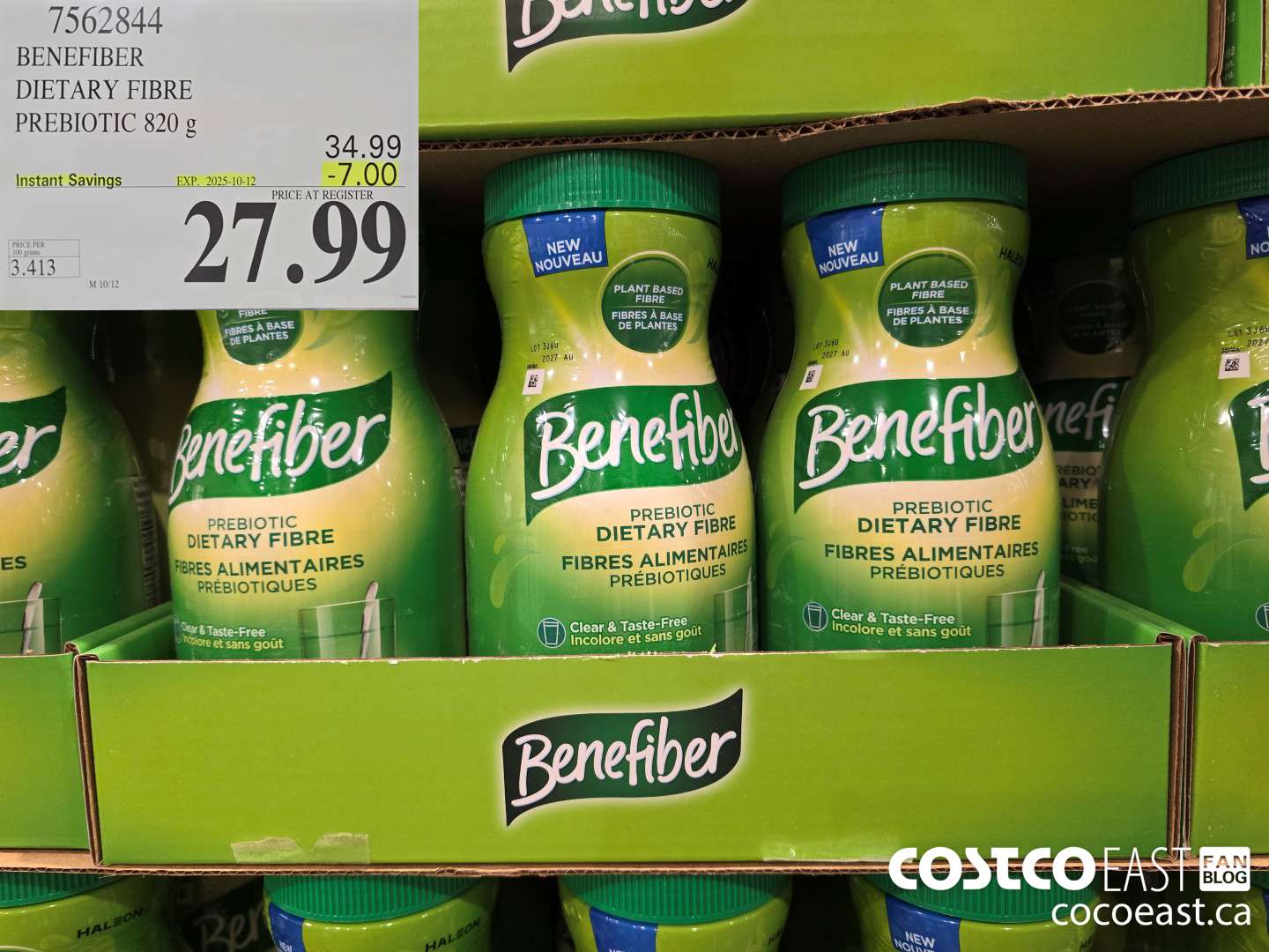 7562844 BENEFIBER DIETARY FIBRE PREBIOTIC 820 G ($7.00 INSTANT SAVINGS EXPIRES ON 2025-10-12) $27.99